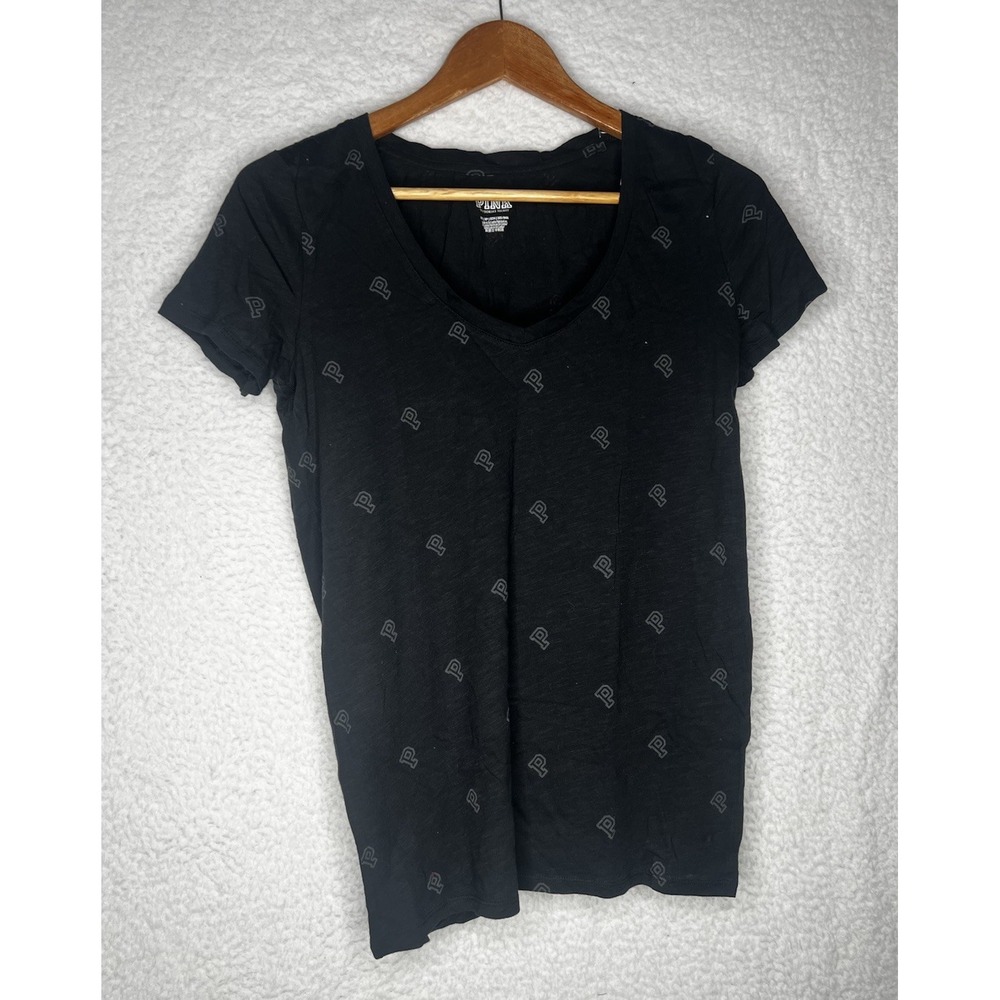 Victorias Secret PINK Perfect V-Neck Short Sleeve Tee T-Shirt Top Black Sz XS